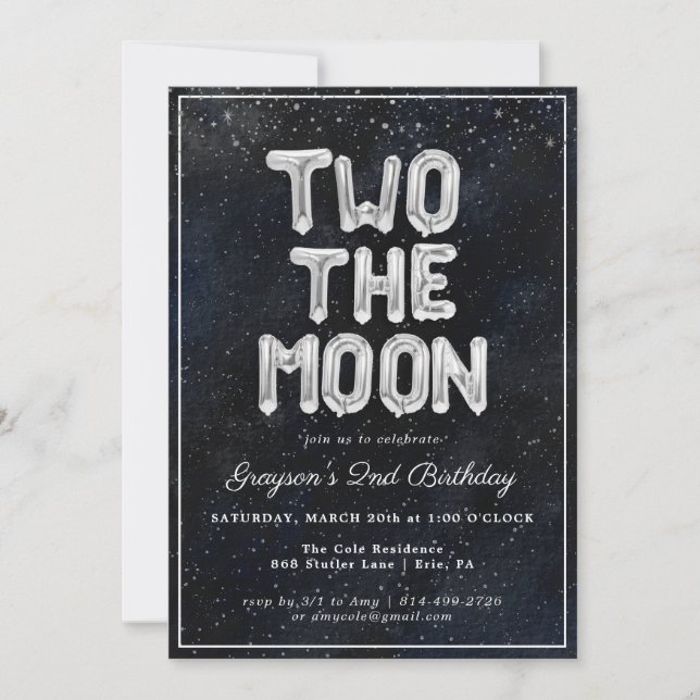 Deux à la Lune | Invitation pour la 2e fête d'anni (Devant)