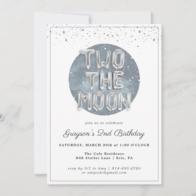 Deux à la Lune | Invitation pour la 2e fête d'anni (Devant)