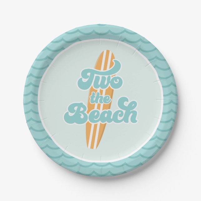 Deux à la plage Assiettes en papier pour 2e annive (Devant)