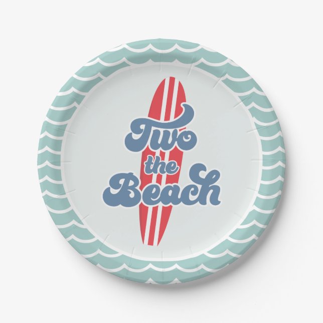 Deux à la plage Assiettes en papier pour 2e annive (Devant)