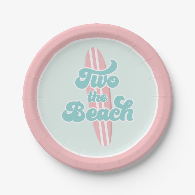 Deux à la plage Assiettes en papier pour 2e annive (Devant)