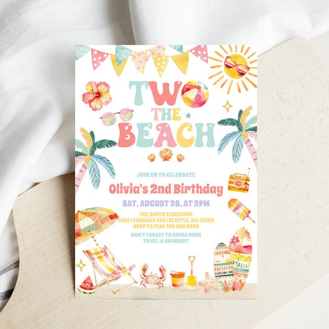 Deux à la plage Invitation d'anniversaire 2 ans Fê (Créateur téléchargé)