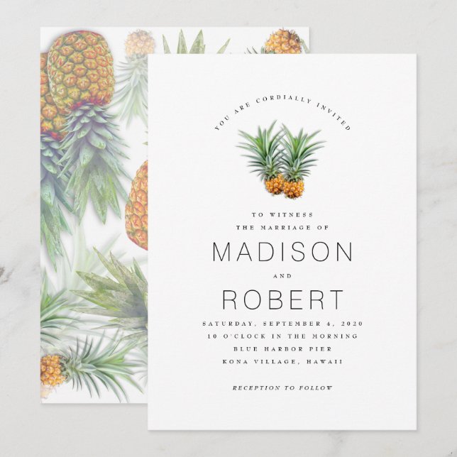 Deux ananas Hawaii thème Mariage Invitations (Devant / Derrière)
