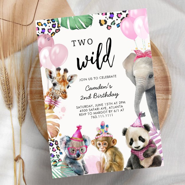 Deux Animaux Sauvages de Safari Invitation 2e Anni (Créateur téléchargé)