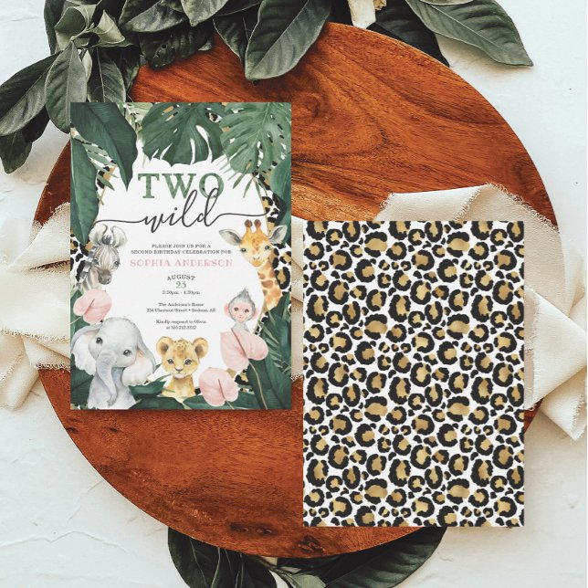 Deux animaux sauvages Safari Invitation Anniversai (Créateur téléchargé)