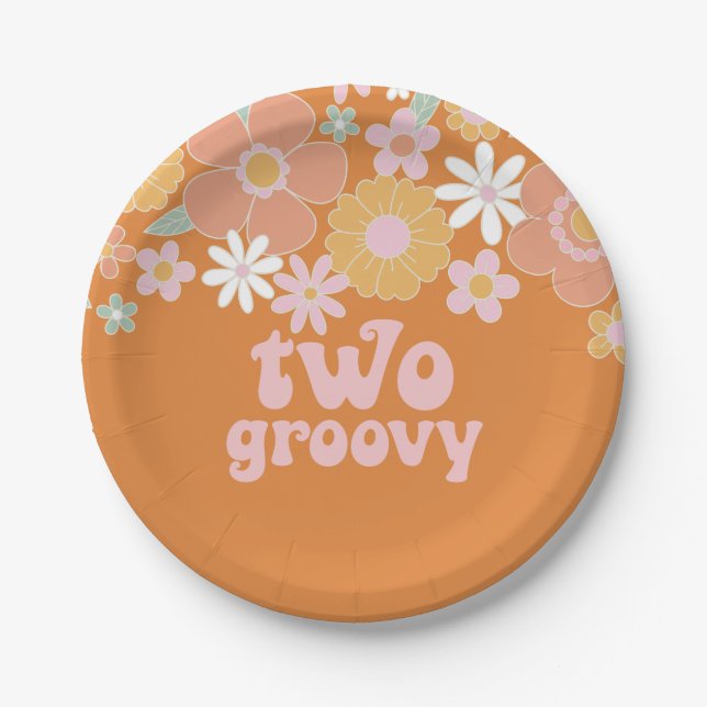 Deux assiettes en papier rétro fleuri pour le 2ème (Devant)