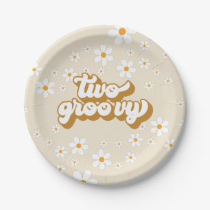 Deux assiettes en papier rétro groovy Daisy pour 2