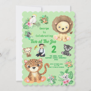 Deux au zoo Invitation Photo Anniversaire Enfants