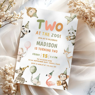 Deux au zoo safari Invitation 1er anniversaire