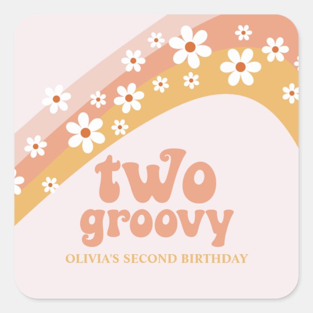 Deux autocollants carrés rétro groovy Daisy Boho R (Devant)
