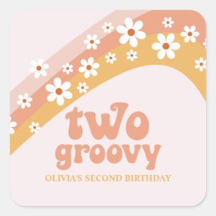 Deux autocollants carrés rétro groovy Daisy Boho R