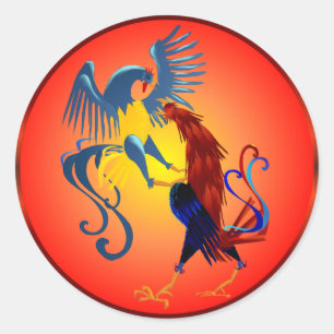 Deux autocollants de combat colorés de coqs