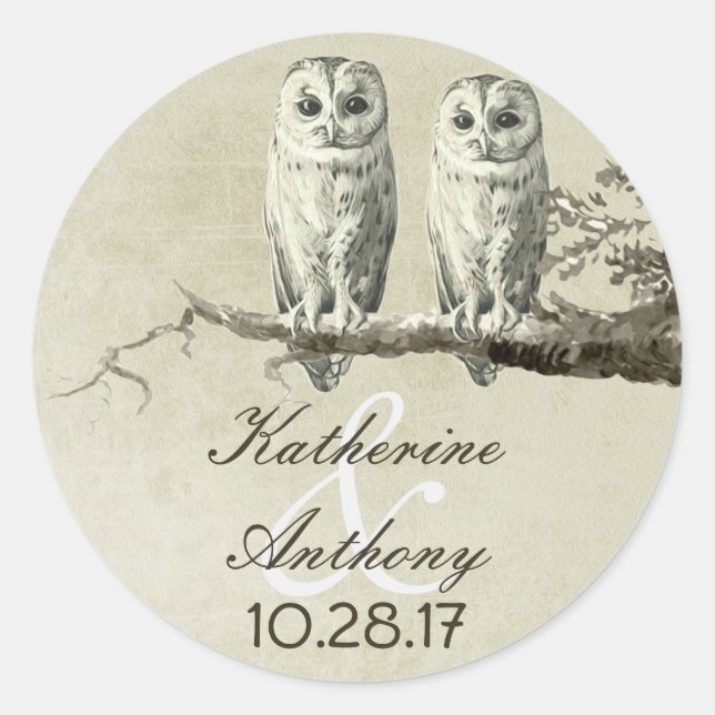 Deux autocollants de mariage de chouettes (Devant)