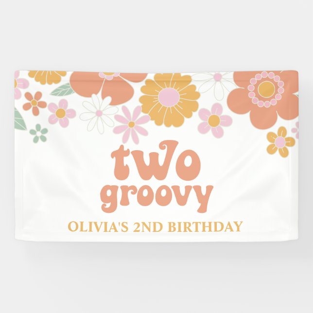 Deux bannières d'anniversaire florales rétro groov (Horizontal)