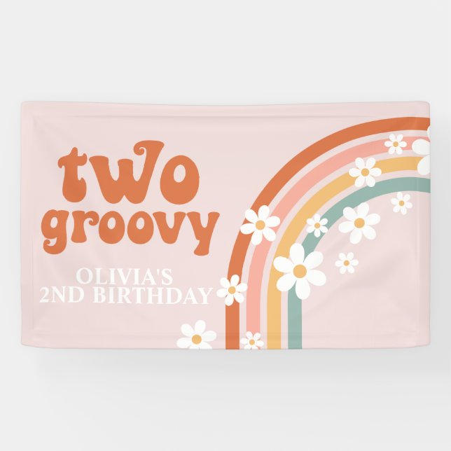Deux bannières d'anniversaire groovy rétro arc-en- (Horizontal)