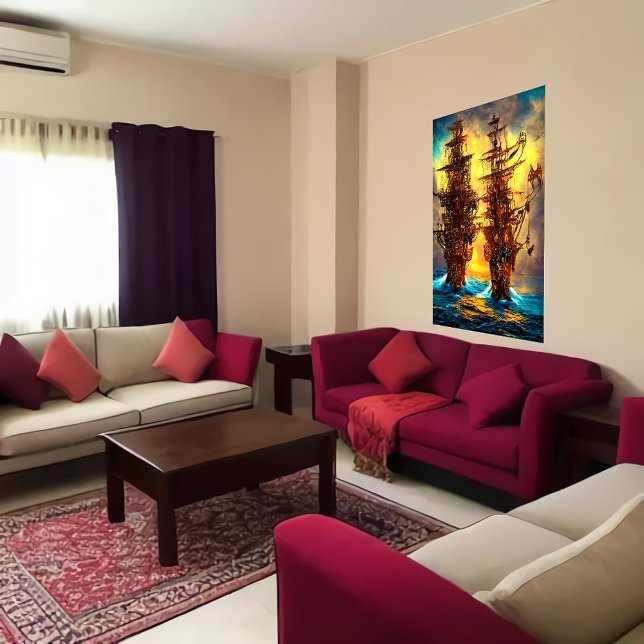 Deux bateaux pirates en mer | AI Art Poster (Créateur téléchargé)