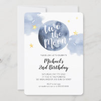 Deux bébé lune 2e invitation anniversaire