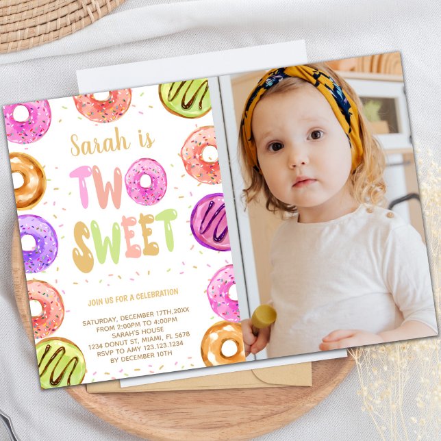 Deux beignets doux Invitations d'anniversaire avec (Two Sweet Donut Birthday Invitations w photo)