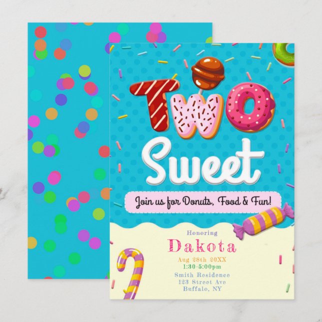 Deux beignets sucrés Fille Invitations de fête d'a (Devant / Derrière)