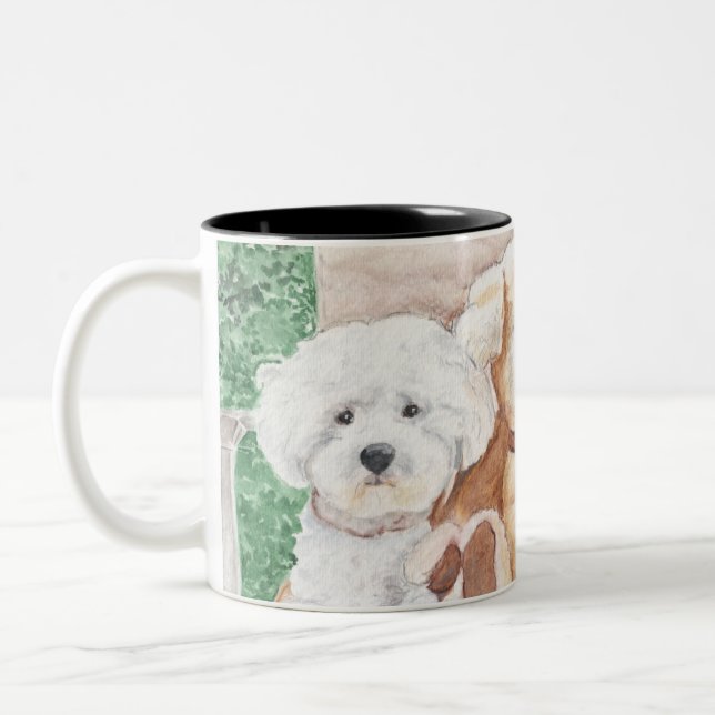 Deux Bichons et un Ami sur une Mug / Coupe (Gauche)