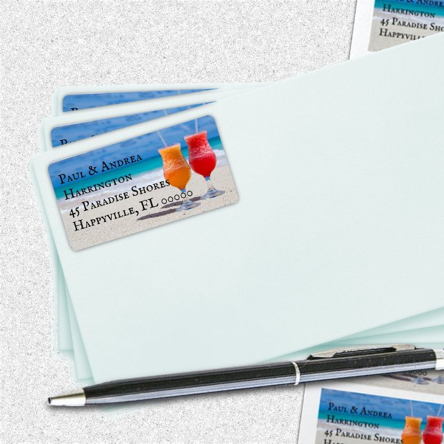 Deux boissons sur la plage Étiquettes de adresse (Créateur téléchargé)