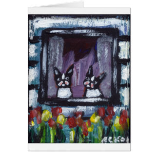 deux bostons dans la fenêtre