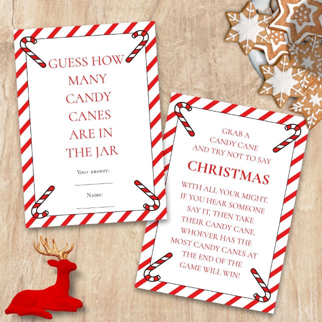 Deux cartes de jeu de Noël à thème canne à bonbons (Front and back view)