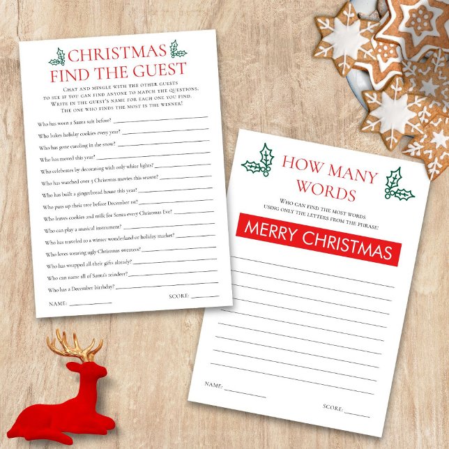 Deux cartes de jeux de Noël imprimables (Front and back view)