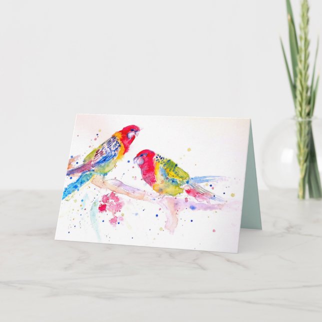 Deux cartes de perroquets Rosella aquarelle sur un (Devant)