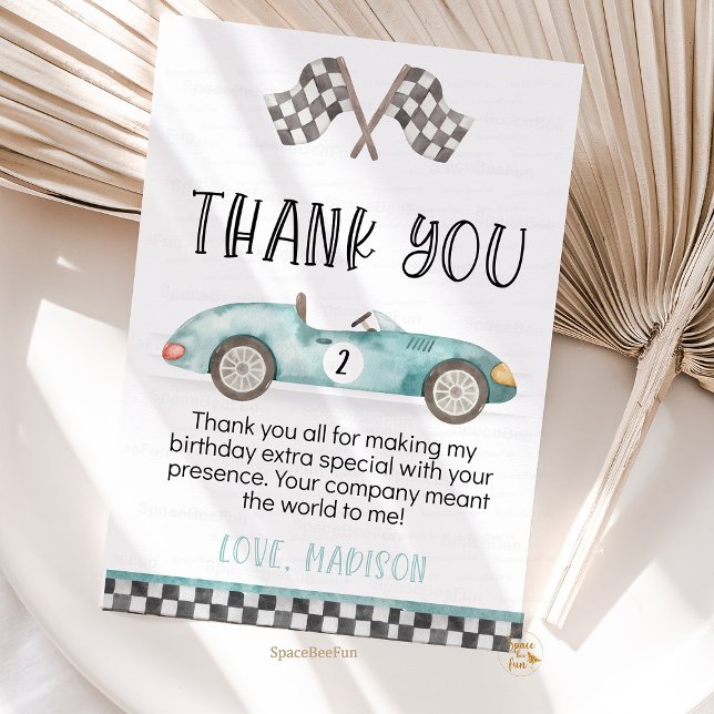Deux cartes de vœux de remerciement d'anniversaire (two fast 2nd,thank you card,birthday invitation,race car 2nd birthday invites,vintage race car invit)