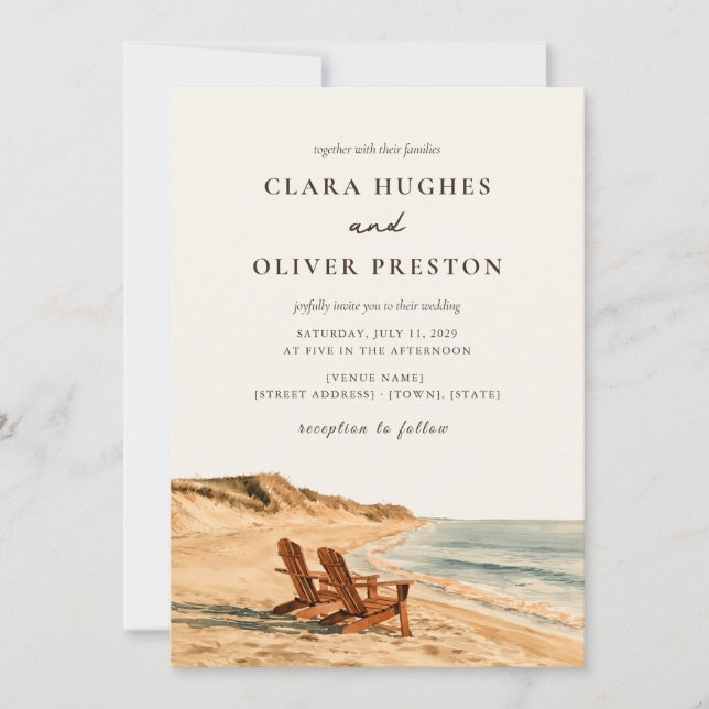 Deux chaises de plage à l'heure dorée, faire-part  (Devant)