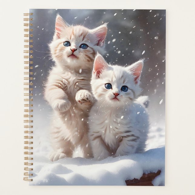 Deux chatons aux yeux bleus jouant dans la neige (Devant)