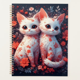 Deux chatons blancs et fleurs