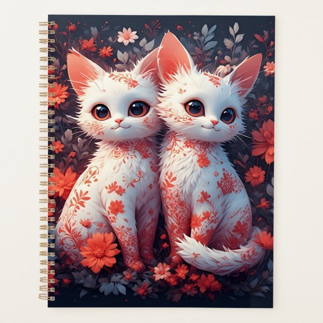 Deux chatons blancs et fleurs (Devant)