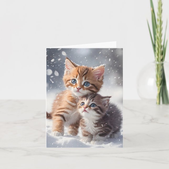 Deux chatons dans la neige Carte de vœux vierge po (Devant)