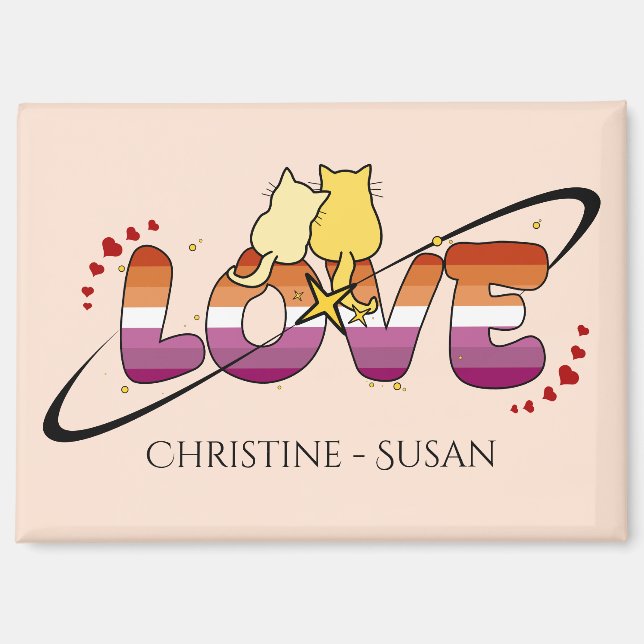 Deux chats amoureux Magnet Drapeau Lesbien Coucher (Recto)
