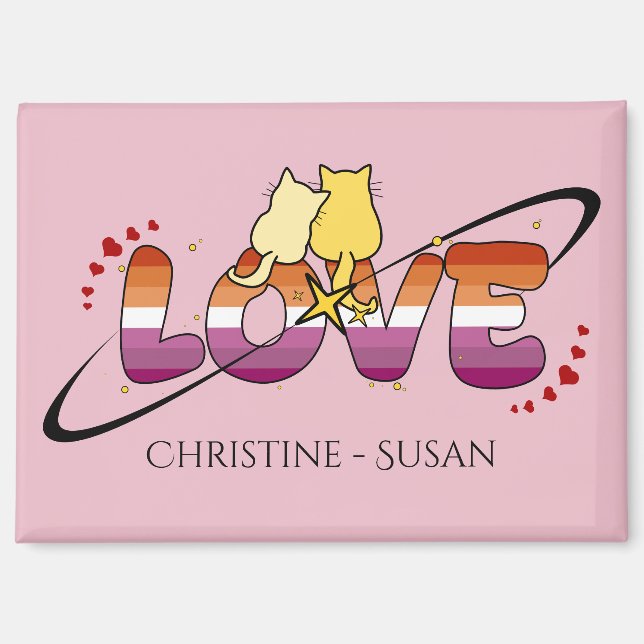 Deux chats amoureux Magnet Drapeau Lesbien Coucher (Recto)