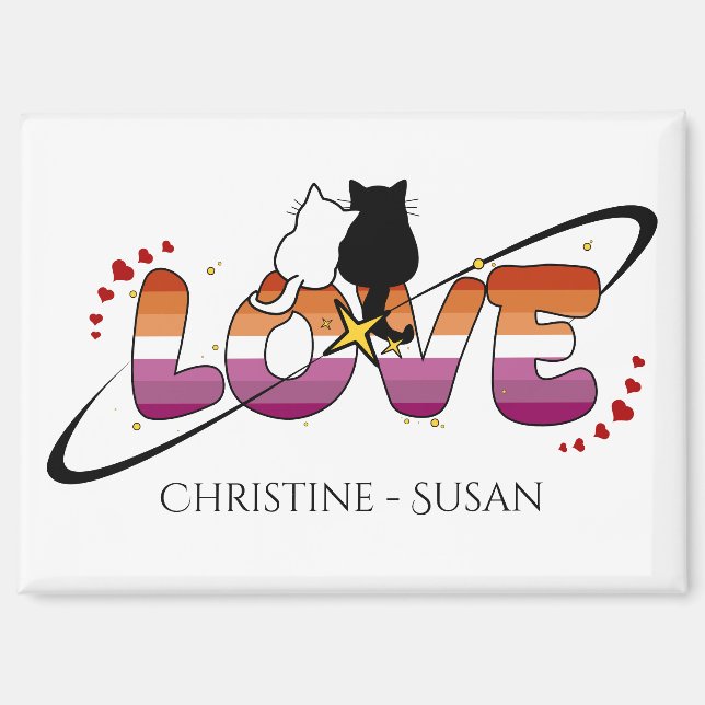 Deux chats amoureux Magnet Drapeau Lesbienne Couch (Recto)