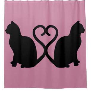 Deux Chats Coeur Silhouette Douche Rideau