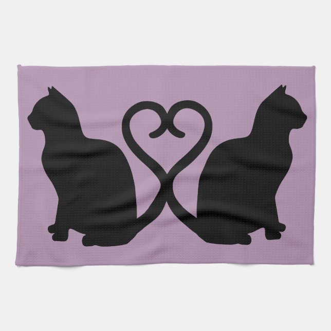 Deux chats en amour Silhouette Serviette de cuisin (Horizontal)