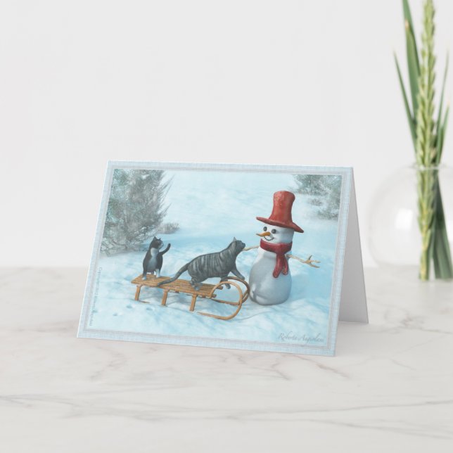 Deux chats et une carte de voeux Snowman (Devant)