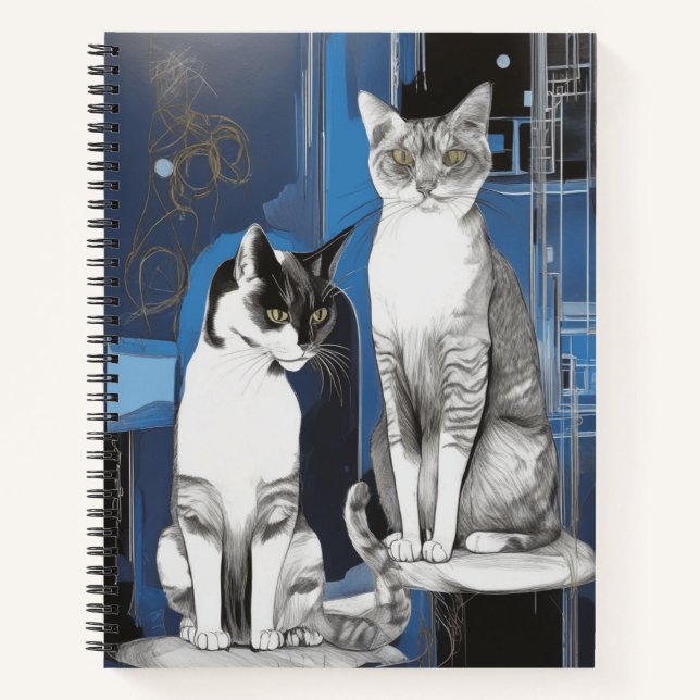 Deux chats gris sur un journal Arrière - plan Abst (Devant)
