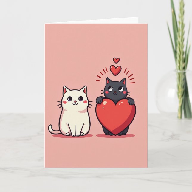 Deux chats mignons carte d'amour (Devant)