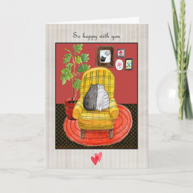 Deux chats se câlinent Carte d'anniversaire pour a (Devant)
