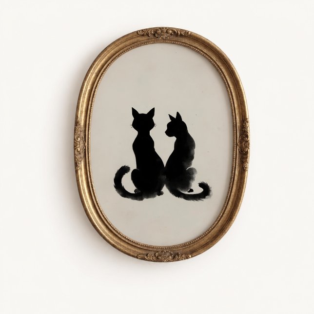 Deux Chats Silhouette Poster Mural (Two Cats Silhouette Wall Art Poster - close-up view (frame/decor not included))