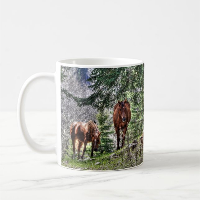 Deux chevaux et la Mug Boire Photo Forêt (Gauche)