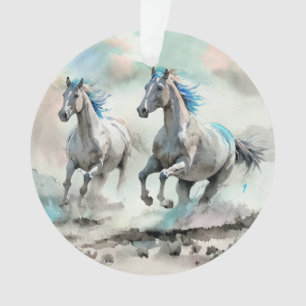 Deux chevaux sauvages en course à l'aquarelle