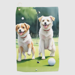 Deux Chiens Jouant Serviette De Golf