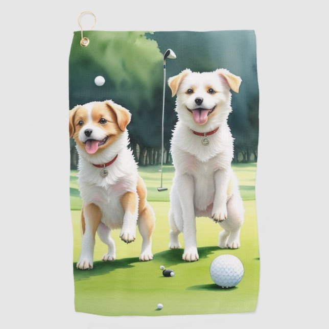 Deux Chiens Jouant Serviette De Golf (Devant)