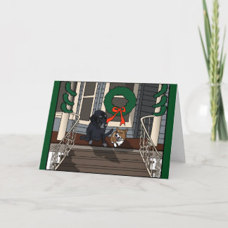 Deux chiens sur le porche, carte de Noël